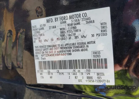 2009 Ford Ranger Fx4 Off-Road/Sport/Xlt из США, поврежденный, VIN 1FTZR45EX9PA60199